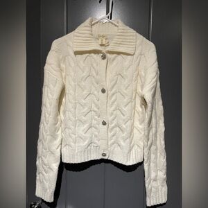 Jessica Simpson Ivory Cable Knit Cardigan With Rhinestone Buttons